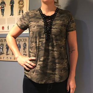 Rue 21 Lace Up SOFT Camo Shirt
